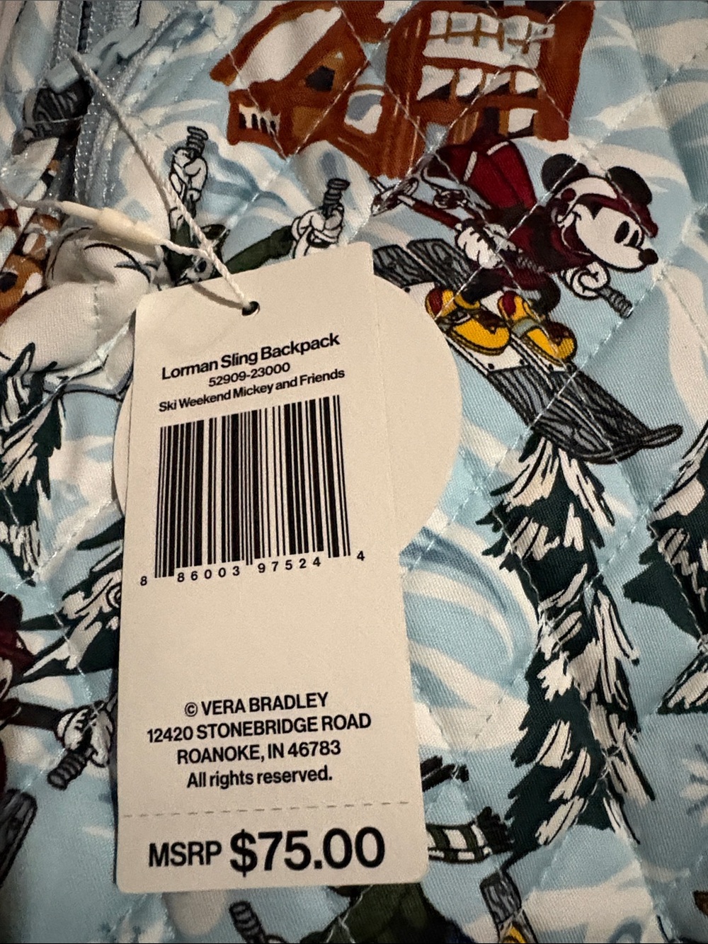 Vera Bradley Light Blue Ski Mickey & Friends Sling Backpack - Picture 5 of 5